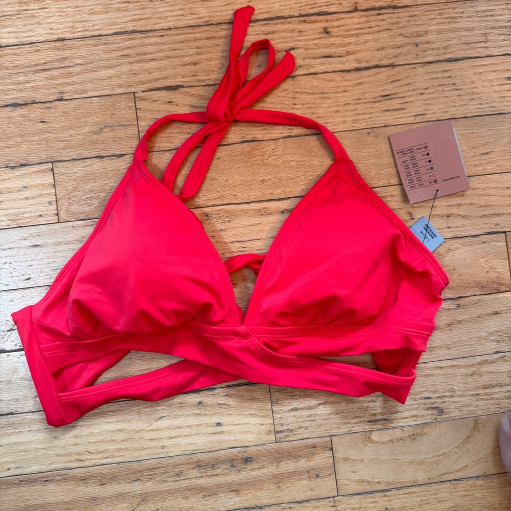Shade & Shore Womens Red Wrap Front Halter Bikini Top Size Large Removable Pads
